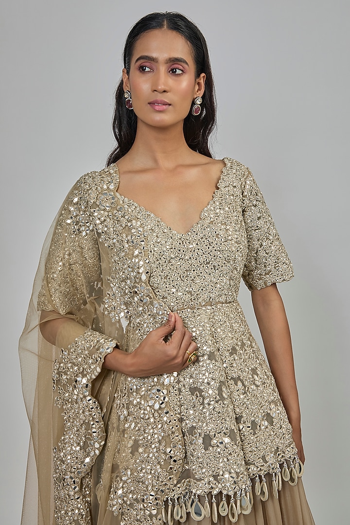 Moon Grey Organza Bridal Lehenga Set by Abhinav Mishra at Pernia's Pop Up Shop