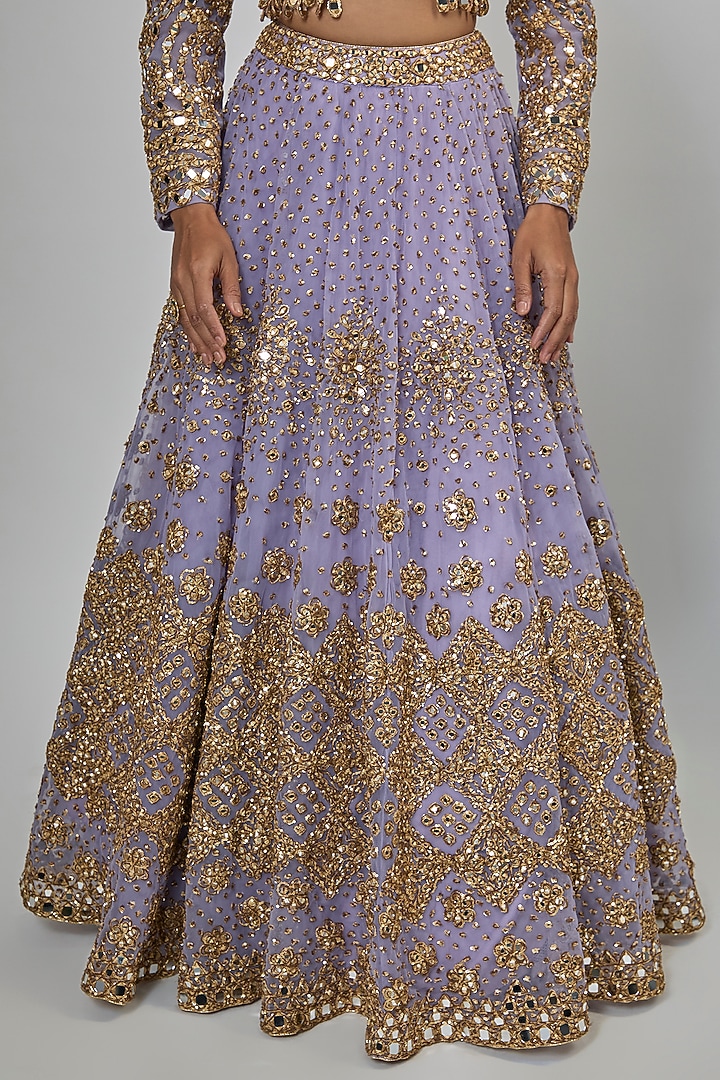 Lilac Net Mirror Embroidered Bridal Lehenga Set by Abhinav Mishra at Pernia's Pop Up Shop