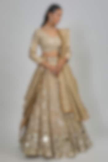 Gold Net Sequins Embroidered Bridal Lehenga Set by Abhinav Mishra at Pernia's Pop Up Shop