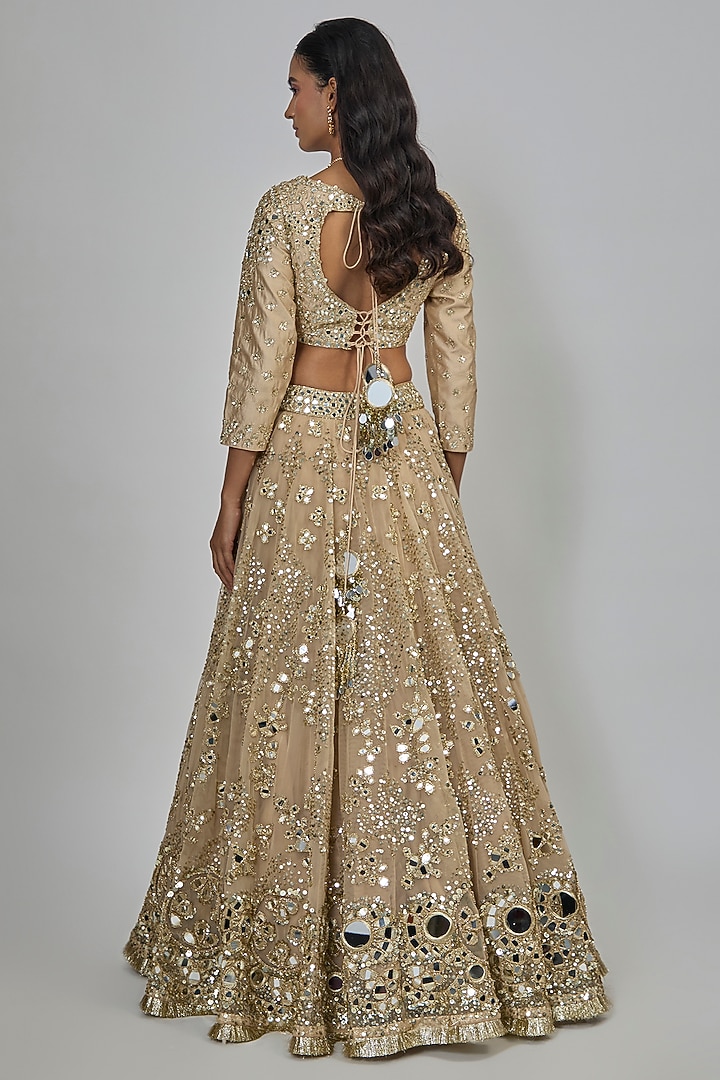 Gold Net Sequins Embroidered Bridal Lehenga Set by Abhinav Mishra at Pernia's Pop Up Shop