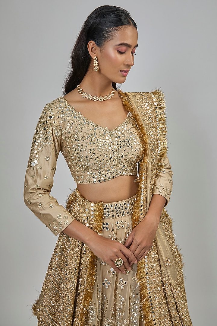 Gold Net Sequins Embroidered Bridal Lehenga Set by Abhinav Mishra at Pernia's Pop Up Shop