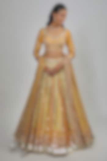 Yellow Chanderi Gota Embroidered Bridal Lehenga Set by Abhinav Mishra at Pernia's Pop Up Shop