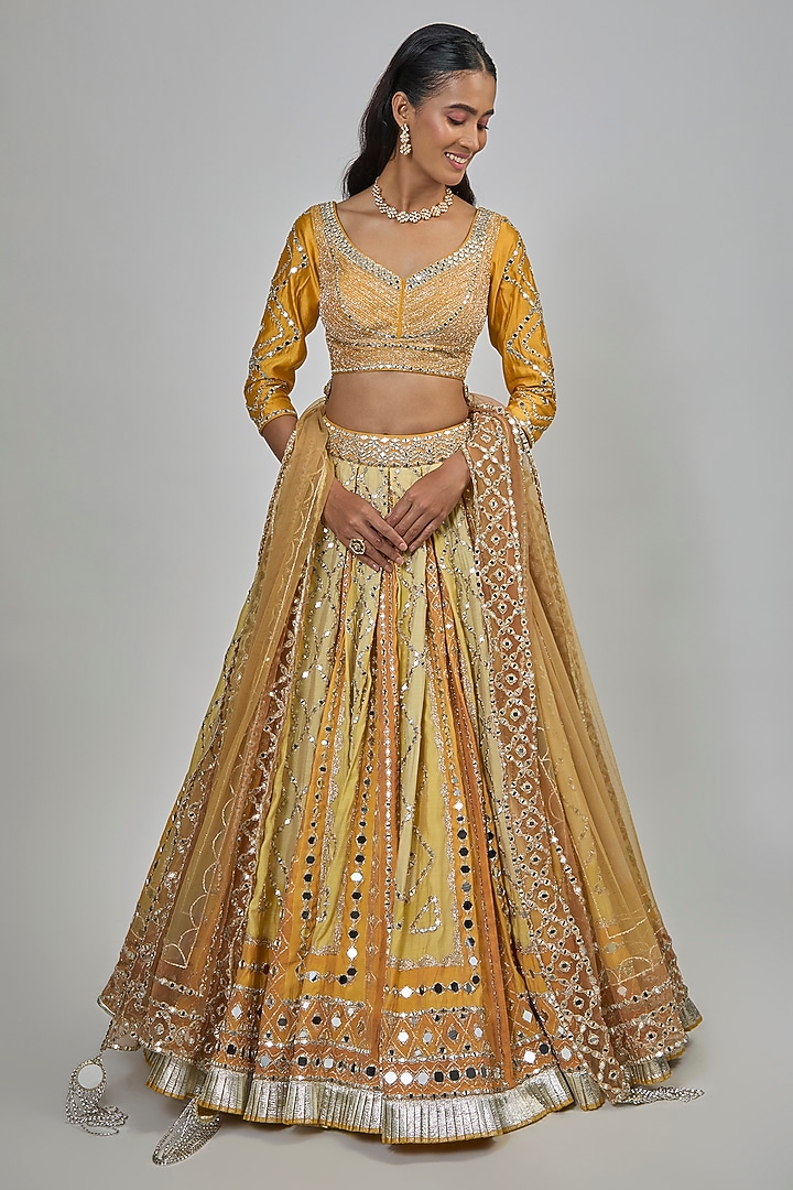 Yellow Chanderi Gota Embroidered Bridal Lehenga Set by Abhinav Mishra at Pernia's Pop Up Shop