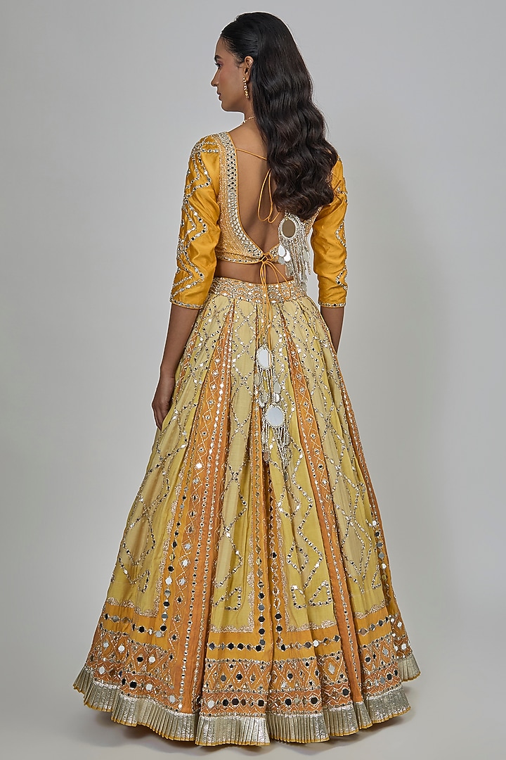 Yellow Chanderi Gota Embroidered Bridal Lehenga Set by Abhinav Mishra at Pernia's Pop Up Shop