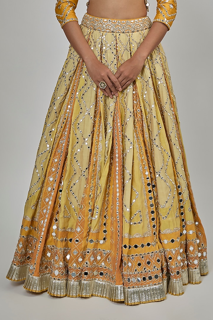 Yellow Chanderi Gota Embroidered Bridal Lehenga Set by Abhinav Mishra at Pernia's Pop Up Shop