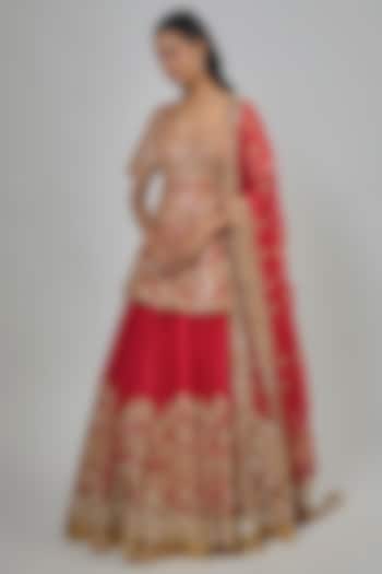 Red Chanderi Mirror Embroidered Bridal Lehenga Set by Abhinav Mishra at Pernia's Pop Up Shop