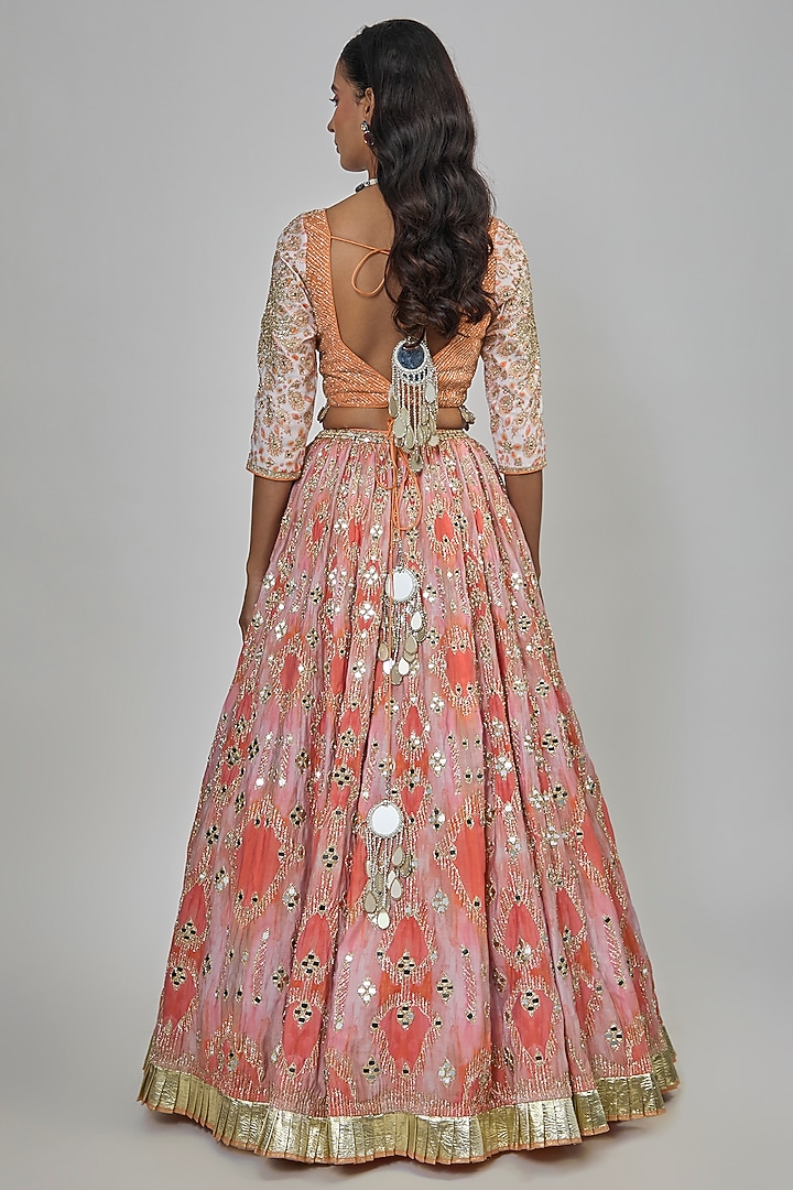 Multi-Colored Chanderi Mirror Embroidered Bridal Lehenga Set by Abhinav Mishra at Pernia's Pop Up Shop