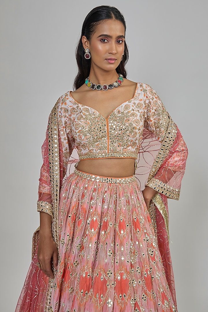 Multi-Colored Chanderi Mirror Embroidered Bridal Lehenga Set by Abhinav Mishra at Pernia's Pop Up Shop