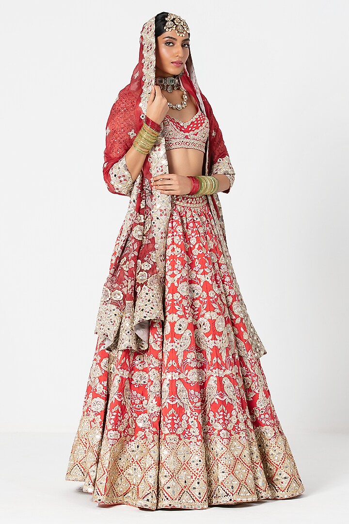 Multi-Colored Silk Mirror & Zari Embroidered Bridal Lehenga Set by Abhinav Mishra at Pernia's Pop Up Shop