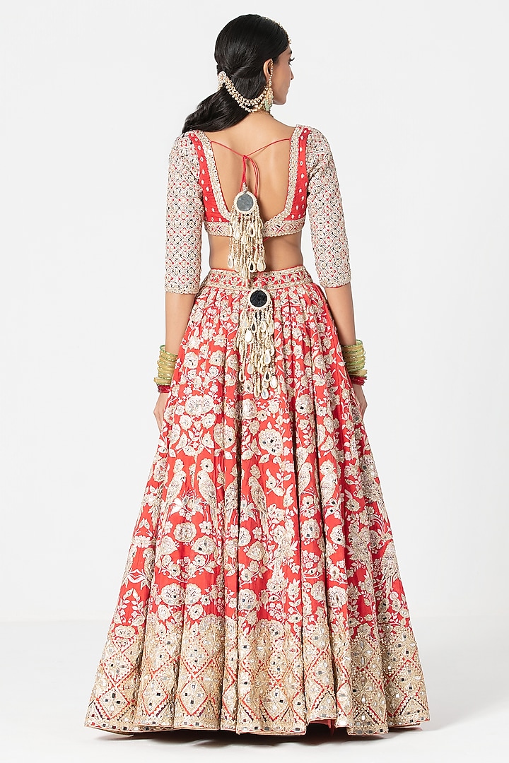 Multi-Colored Silk Mirror & Zari Embroidered Bridal Lehenga Set by Abhinav Mishra at Pernia's Pop Up Shop