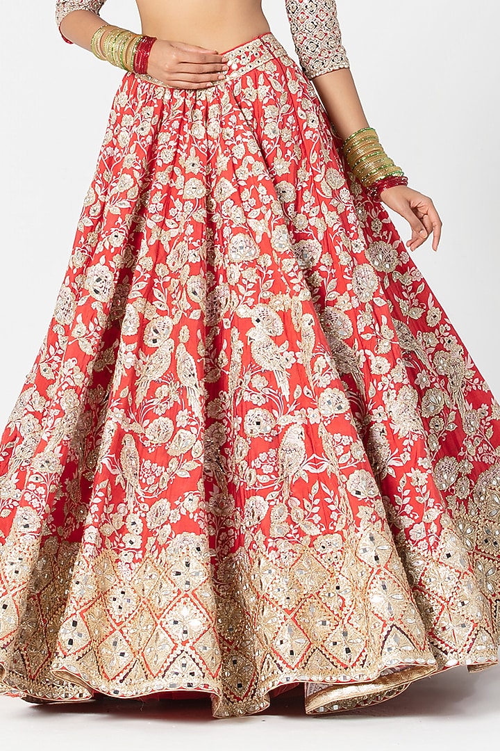 Multi-Colored Silk Mirror & Zari Embroidered Bridal Lehenga Set by Abhinav Mishra at Pernia's Pop Up Shop