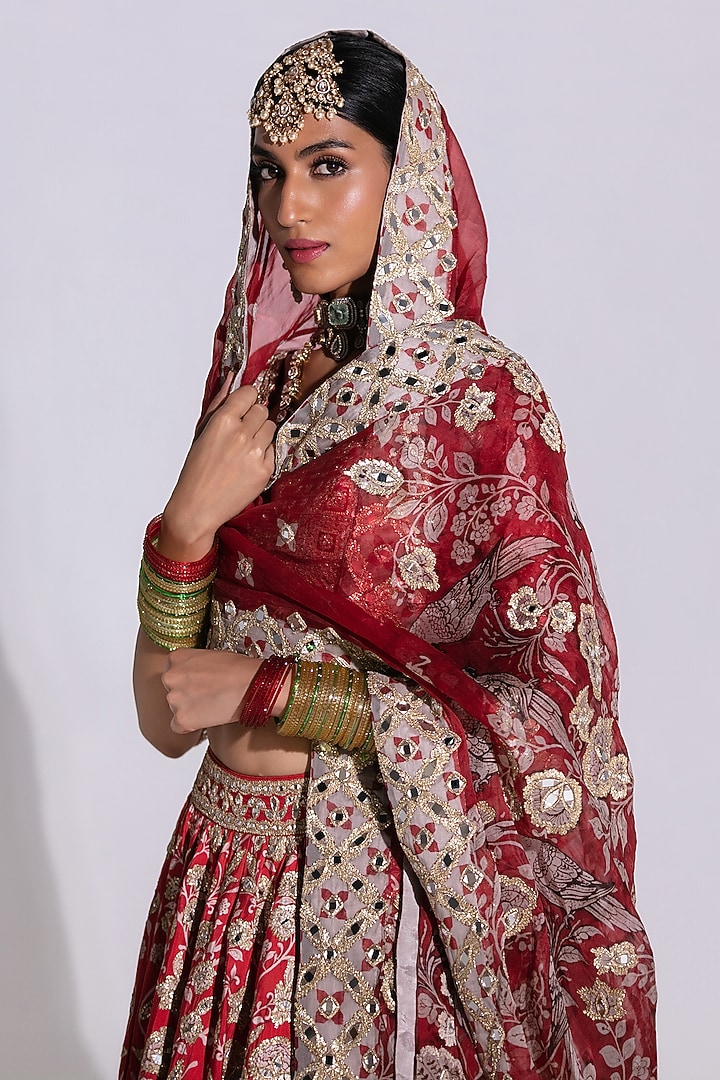 Multi-Colored Silk Mirror & Zari Embroidered Bridal Lehenga Set by Abhinav Mishra at Pernia's Pop Up Shop