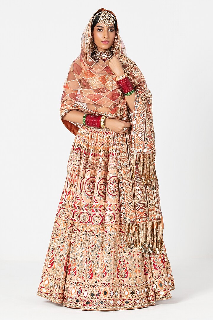 Multi-Colored Silk Mirror & Gota Embroidered Bridal Lehenga Set by Abhinav Mishra at Pernia's Pop Up Shop