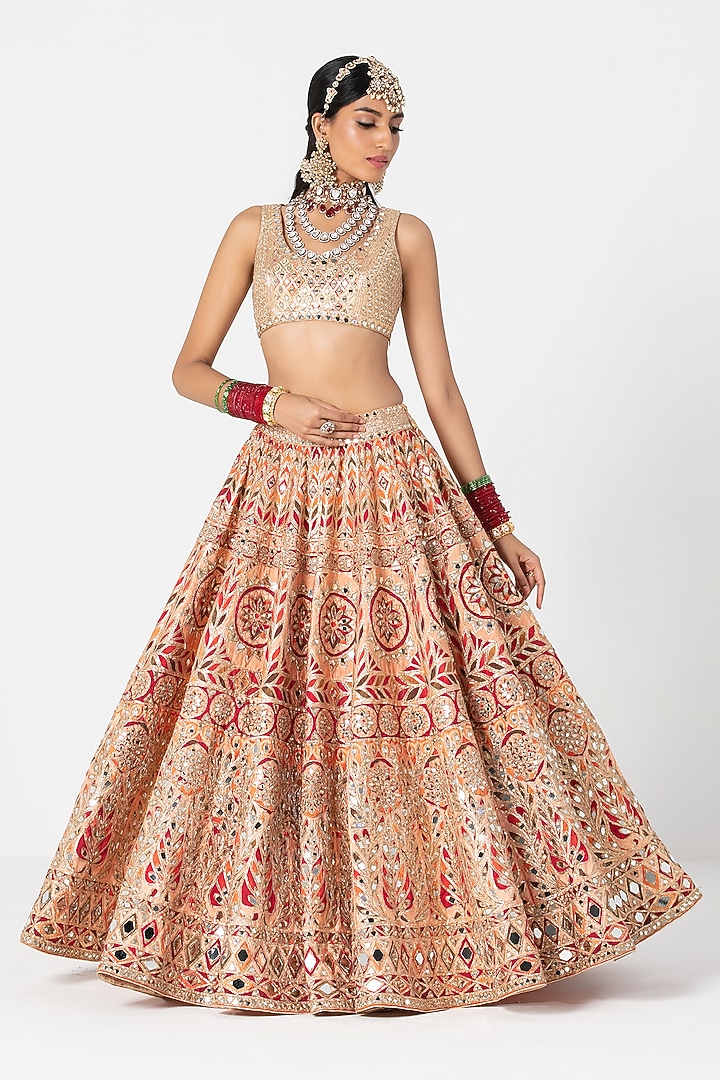 Multi-Colored Silk Mirror & Gota Embroidered Bridal Lehenga Set by Abhinav Mishra at Pernia's Pop Up Shop