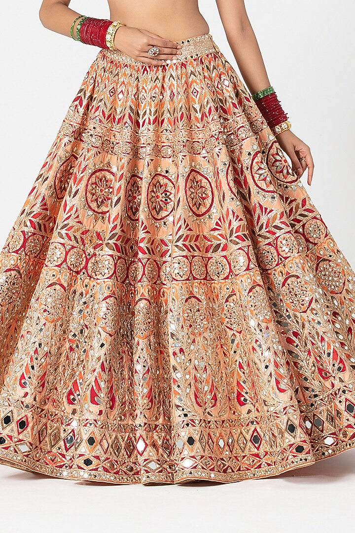 Multi-Colored Silk Mirror & Gota Embroidered Bridal Lehenga Set by Abhinav Mishra at Pernia's Pop Up Shop