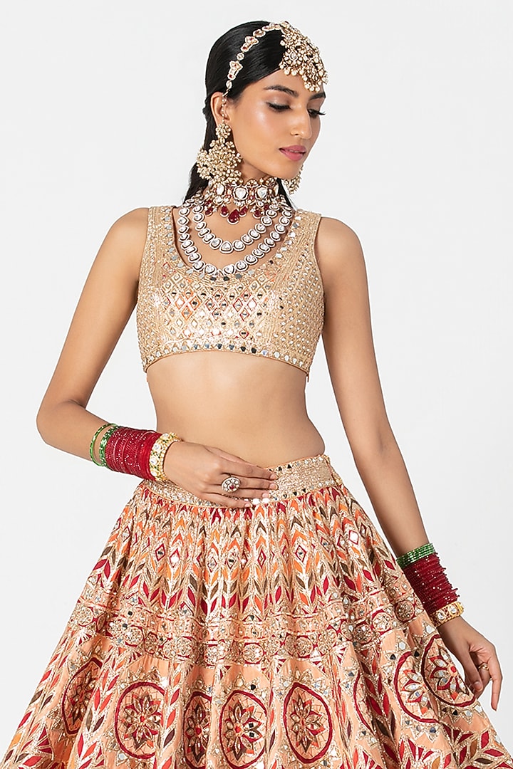 Multi-Colored Silk Mirror & Gota Embroidered Bridal Lehenga Set by Abhinav Mishra at Pernia's Pop Up Shop
