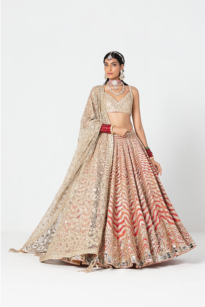 Multi-Colored Silk Sequin & Gota Embroidered Bridal Lehenga Set by Abhinav Mishra at Pernia's Pop Up Shop