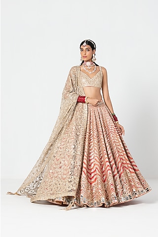 Multi-Colored Silk Sequin & Gota Embroidered Lehenga Set by Abhinav Mishra