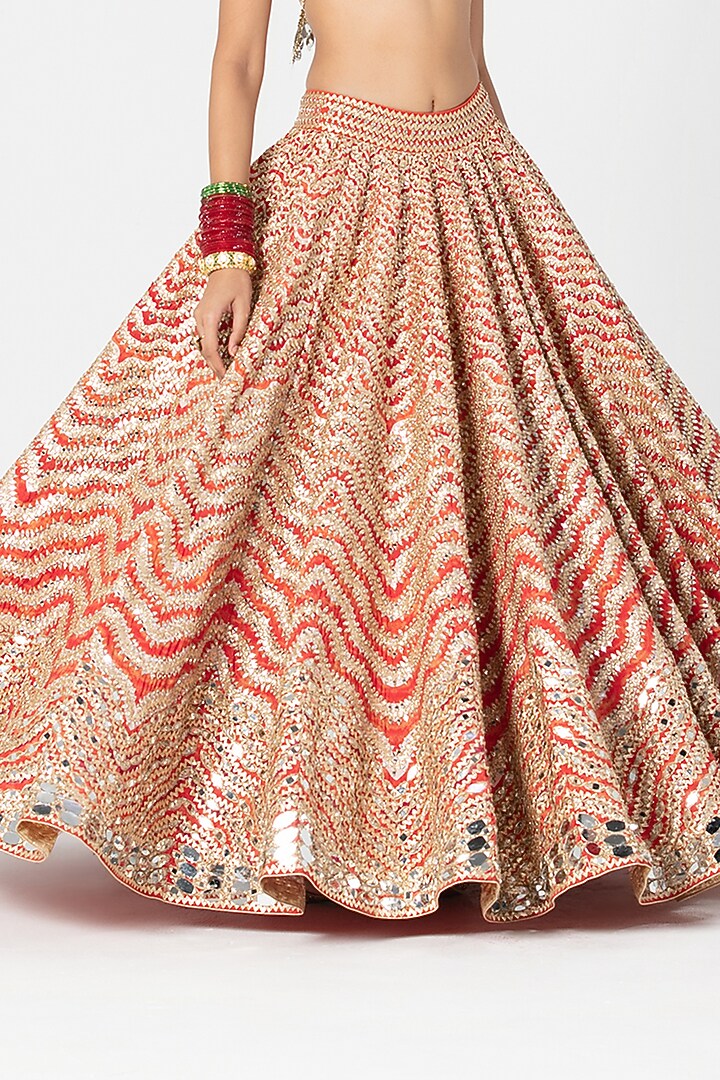 Multi-Colored Silk Sequin & Gota Embroidered Bridal Lehenga Set by Abhinav Mishra at Pernia's Pop Up Shop