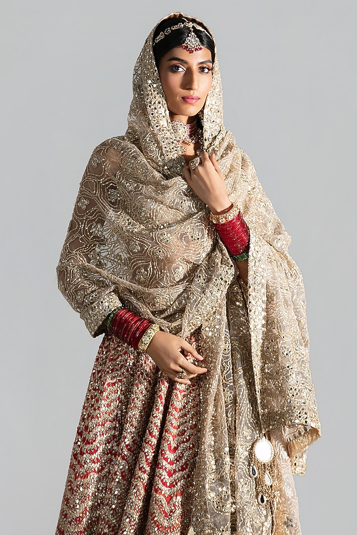 Multi-Colored Silk Sequin & Gota Embroidered Bridal Lehenga Set by Abhinav Mishra at Pernia's Pop Up Shop