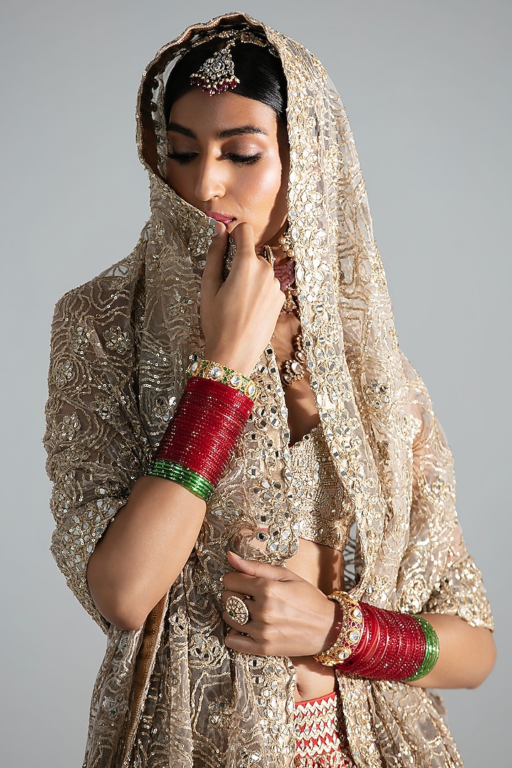 Multi-Colored Silk Sequin & Gota Embroidered Bridal Lehenga Set by Abhinav Mishra at Pernia's Pop Up Shop