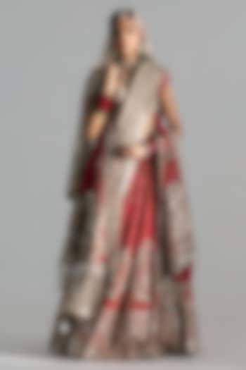 Red Silk Mirror & Gota Embroidered Bridal Lehenga Set by Abhinav Mishra at Pernia's Pop Up Shop