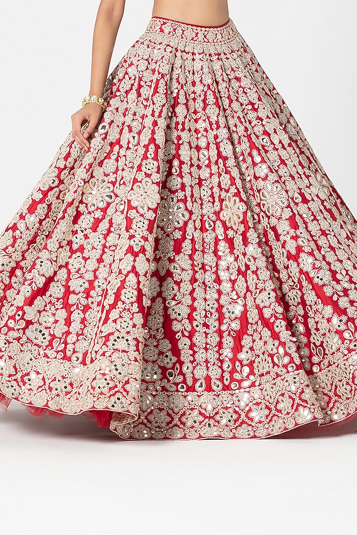 Red Silk Sequin & Gota Embroidered Bridal Lehenga Set by Abhinav Mishra at Pernia's Pop Up Shop