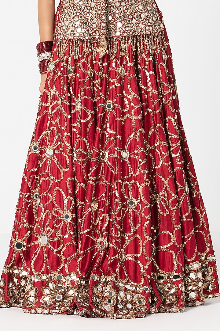 Red Silk Sequin & Thread Embroidered Bridal Lehenga Set by Abhinav Mishra at Pernia's Pop Up Shop