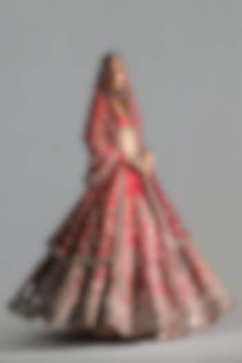 Red Silk Sequin & Dabka Embroidered Bridal Lehenga Set by Abhinav Mishra at Pernia's Pop Up Shop