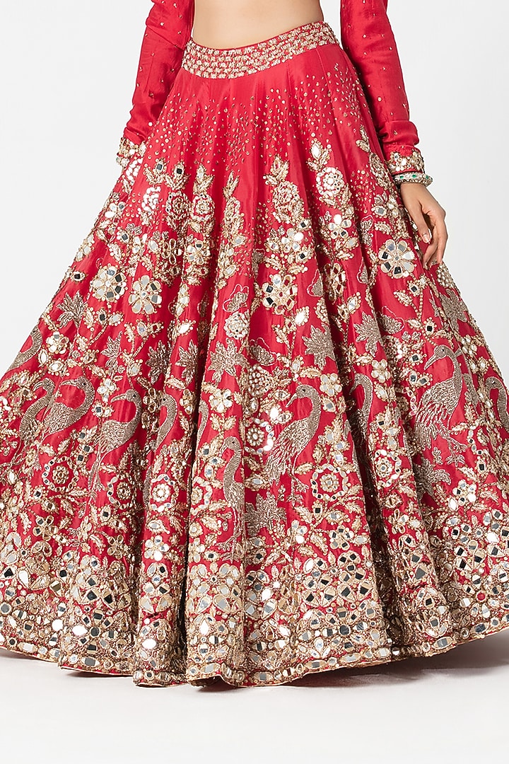 Red Silk Sequin & Dabka Embroidered Bridal Lehenga Set by Abhinav Mishra at Pernia's Pop Up Shop