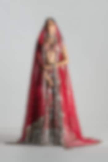 Red Silk Sequin & Bead Embroidered Bridal Lehenga Set by Abhinav Mishra at Pernia's Pop Up Shop