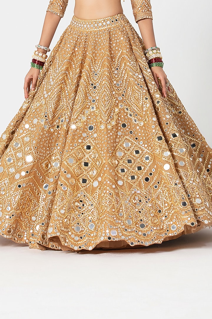 Yellow Gold Silk Gota & Bead Embroidered Bridal Lehenga Set by Abhinav Mishra at Pernia's Pop Up Shop