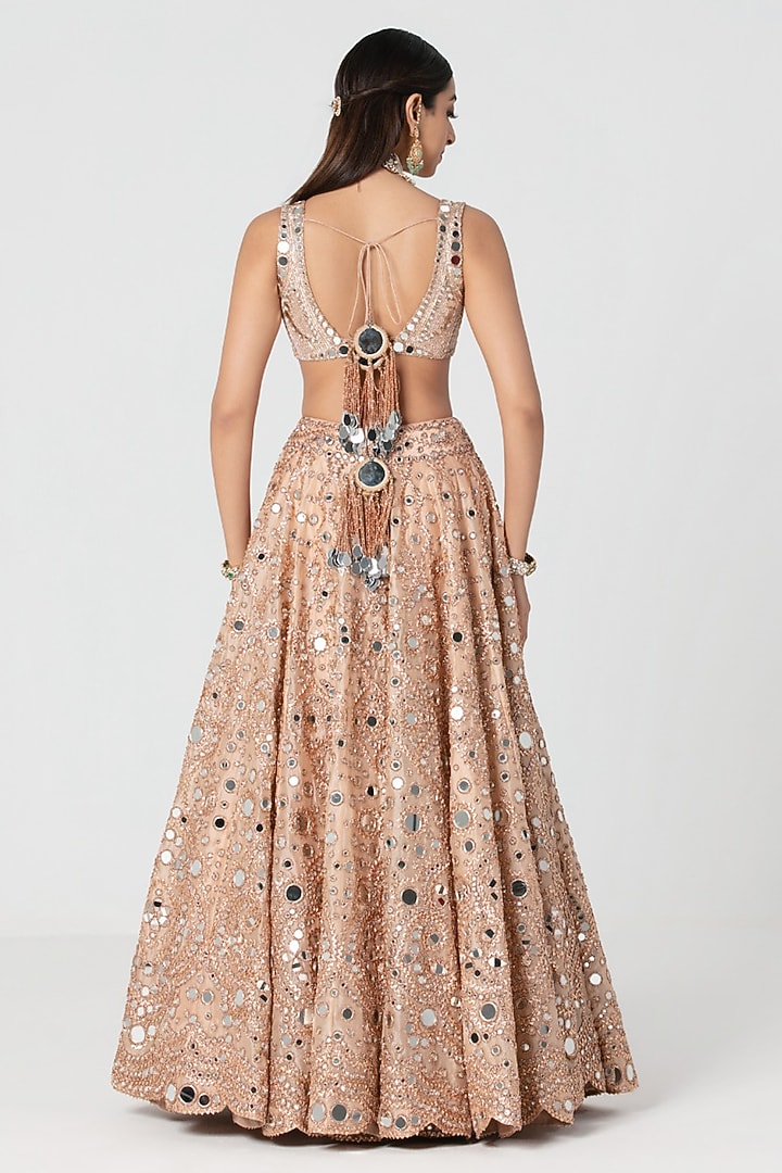 Peach Organza Mirror Embroidered Bridal Lehenga Set by Abhinav Mishra at Pernia's Pop Up Shop