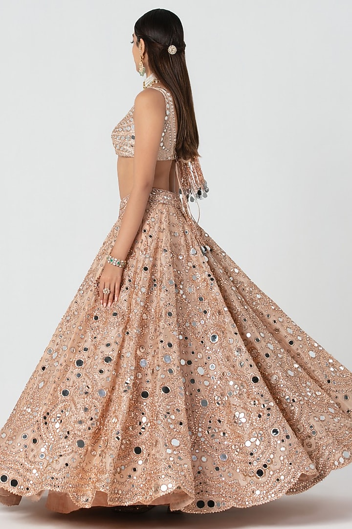 Peach Organza Mirror Embroidered Bridal Lehenga Set by Abhinav Mishra at Pernia's Pop Up Shop