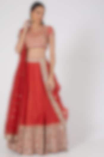 Red Embellished Bridal Lehenga Set by Abhinav Mishra at Pernia's Pop Up Shop
