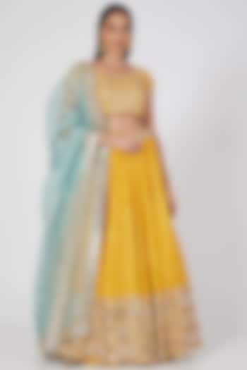 Yellow Lehenga Set With Embellishments. by Abhinav Mishra