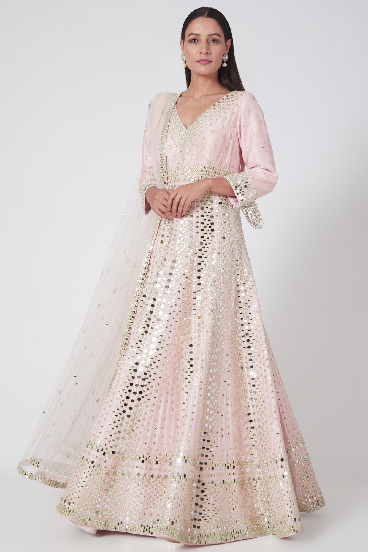 Blush Pink Embellished Anarkali Set by Abhinav Mishra at Pernia s Pop Up Shop 2024