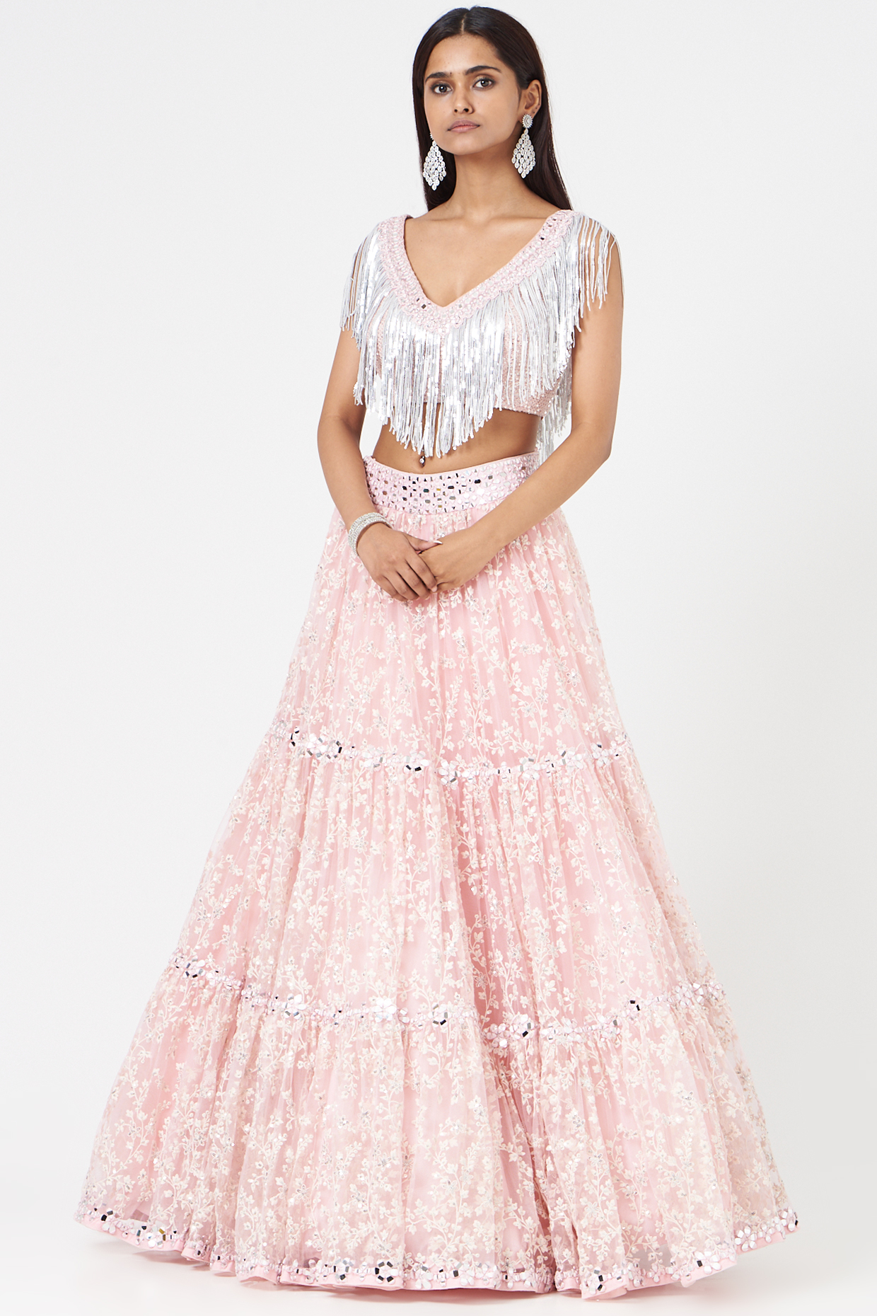 Blush Pink Mirror Embroidered Bridal Lehenga Set by Abhinav Mishra at Pernia's Pop Up Shop