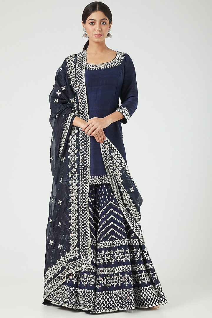 Navy Blue Embroidered Sharara Set by Abhinav Mishra