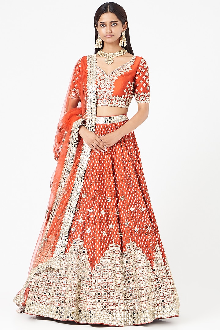 Orange Embellished Bridal Lehenga Set by Abhinav Mishra at Pernia's Pop Up Shop