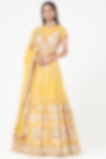 Yellow Embellished Bridal Lehenga Set by Abhinav Mishra at Pernia's Pop Up Shop