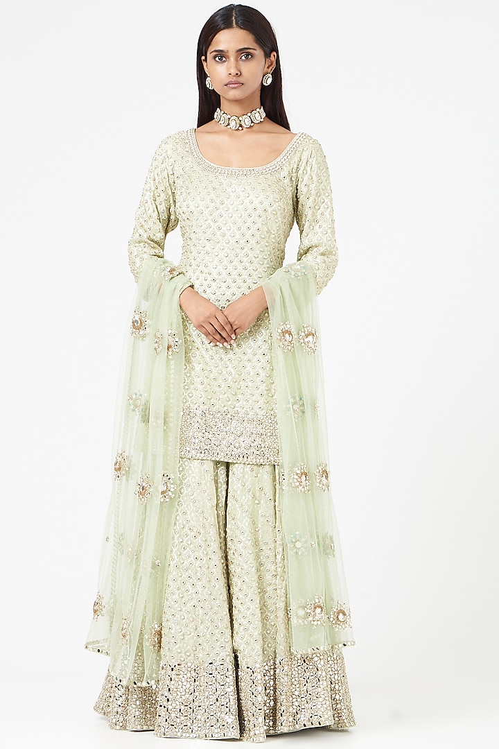 Mint Green Embellished Sharara Set by Abhinav Mishra