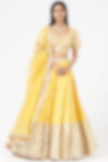Yellow Lehenga Set With Embellishments by Abhinav Mishra