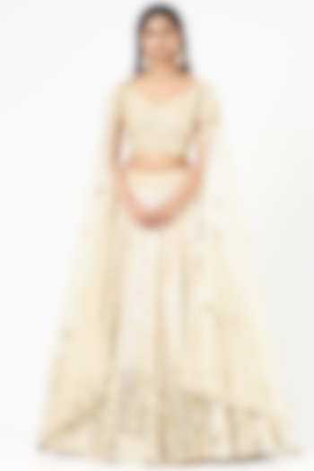 Beige Embellished Bridal Lehenga Set by Abhinav Mishra at Pernia's Pop Up Shop
