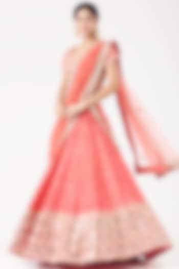 Coral Embellished Bridal Lehenga Set by Abhinav Mishra at Pernia's Pop Up Shop