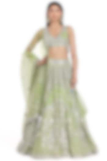 Neon Green Net Mirror Embroidered Bridal Lehenga Set by Abhinav Mishra at Pernia's Pop Up Shop