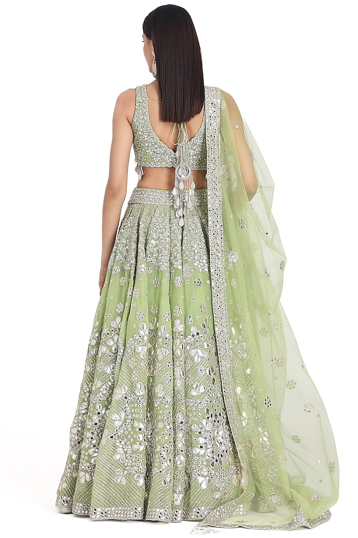 Neon Green Net Mirror Embroidered Bridal Lehenga Set by Abhinav Mishra at Pernia's Pop Up Shop
