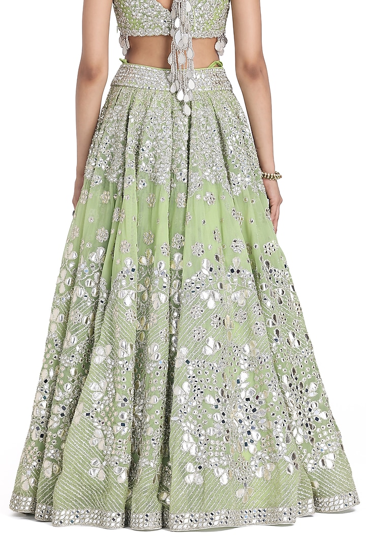 Neon Green Net Mirror Embroidered Bridal Lehenga Set by Abhinav Mishra at Pernia's Pop Up Shop