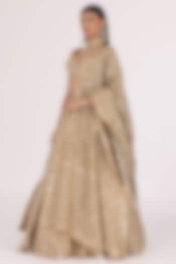 Golden Beige Tissue Mirror Work Bridal Lehenga Set by Abhinav Mishra at Pernia's Pop Up Shop