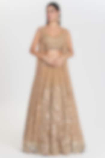 Gold Net Mirror Embroidered Bridal Lehenga Set by Abhinav Mishra at Pernia's Pop Up Shop